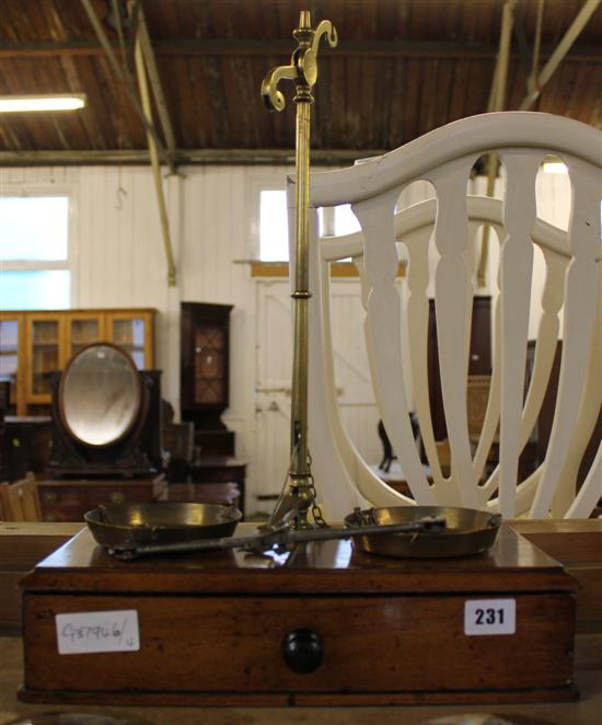 Victorian mahogany & brass letter scales with drawer